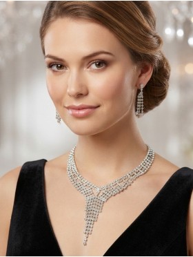 Adjustable Rhinestone Necklace And Earring Set